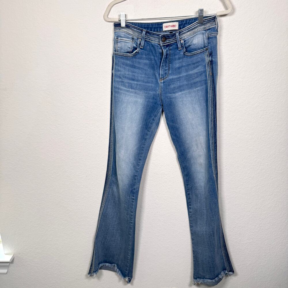 Driftwood Womens Isabel Flare Jeans Size 28 X 34 Boho Embroidery Denim Blue